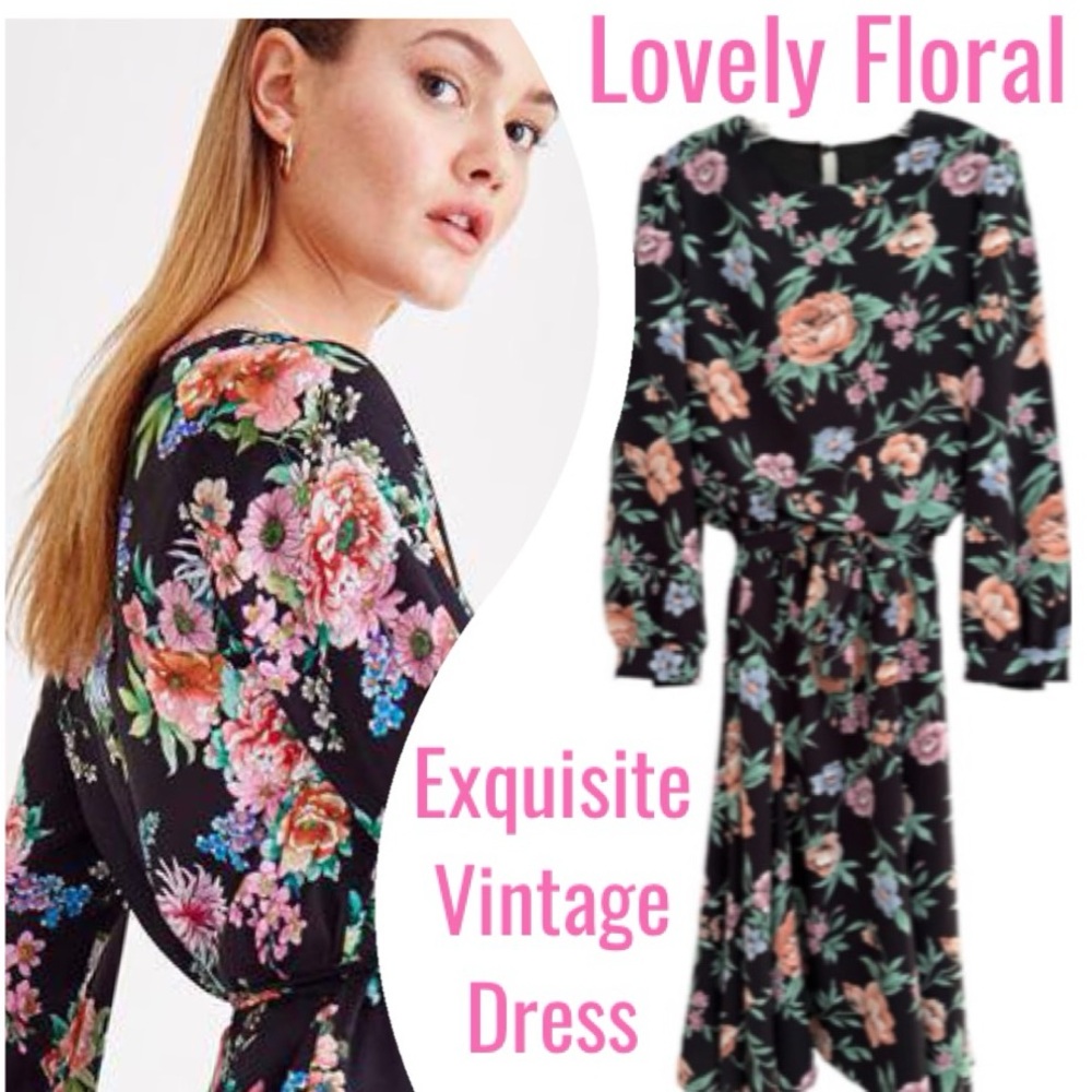 Vintage Floral Dress 70s 80s USA Made A Line Swing Kevin Stuart Petite Size 16